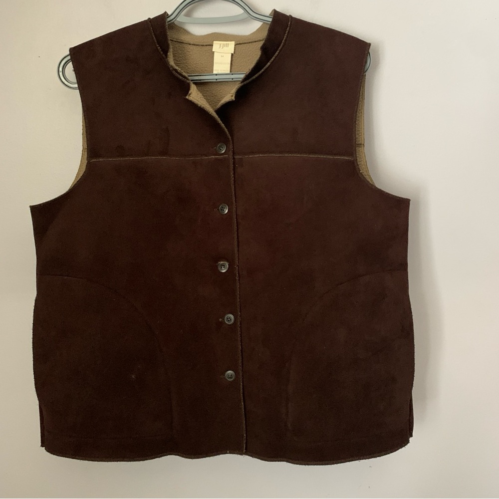 J.Jill Brown Button Front Fleece Lined Vest Size Medium